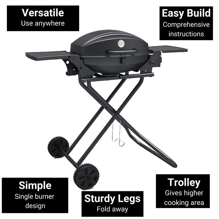 BillyOh Tennessee Black Portable Gas BBQ with Trolley Includes Cover & Regulator